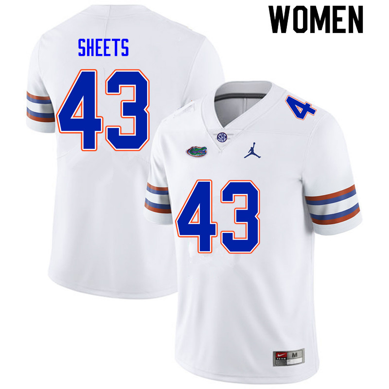 Women #43 Jake Sheets Florida Gators College Football Jerseys Sale-White - Click Image to Close